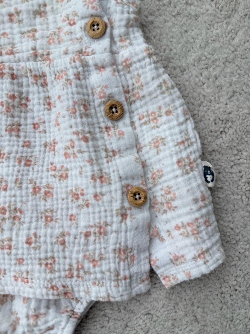 Rabbit + Bear Cream Floral Button-Front Romper Dress with Bloomers - Picture 3 of 9